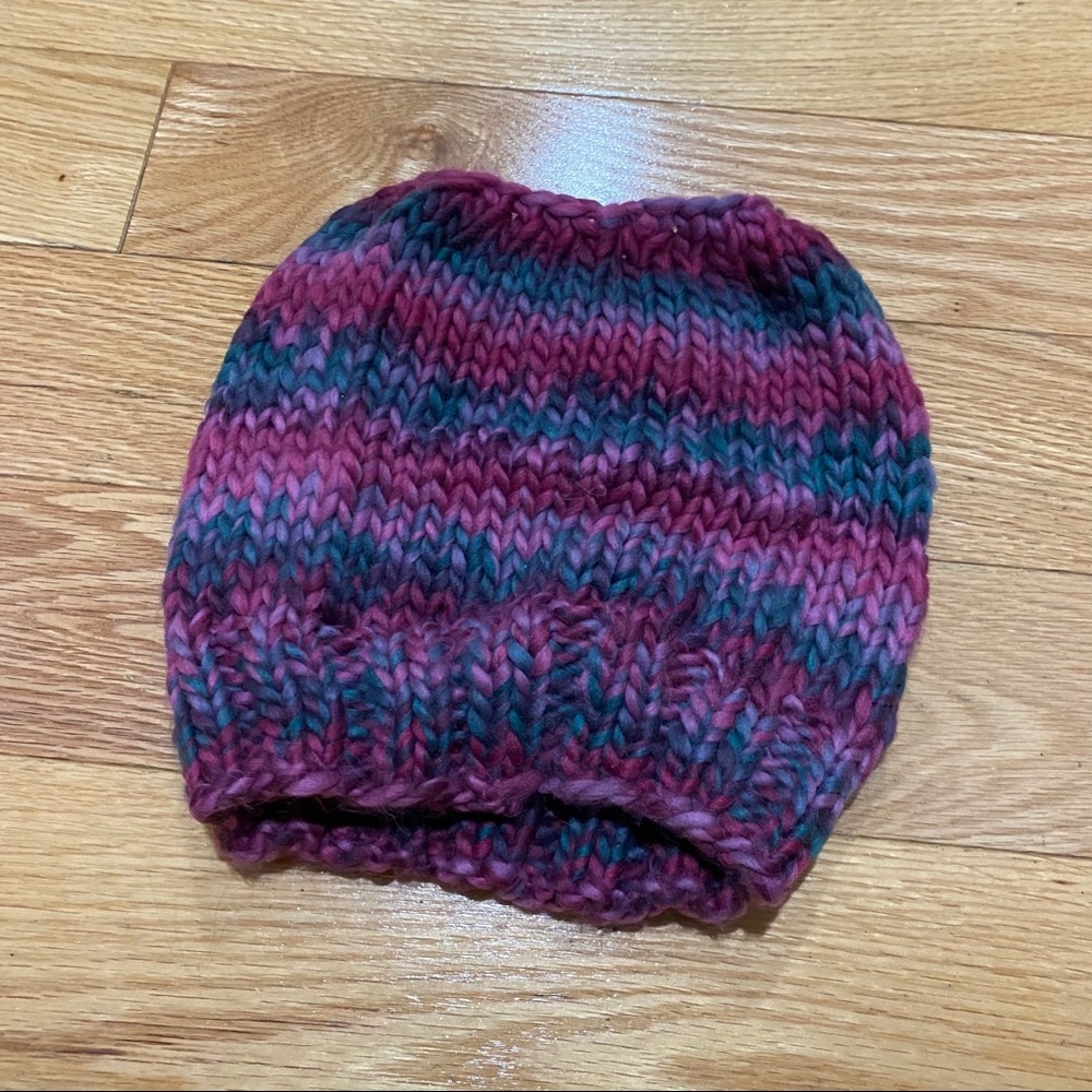 Multicolored knit ponytail/bun hat